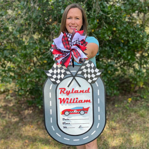 Racing Car Birth Announcement Door Hanger by Poor Hog Customs, Southern home decor detail photo 7