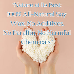 Close-up of hands holding 100% all-natural soy wax flakes, presented to highlight chemical-free composition for candle making.