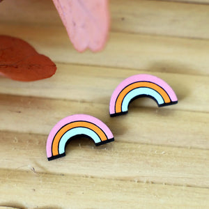 70s Pastel Rainbow Stud Earrings hand painted on lightweight wood by LE CHIC MIAMI