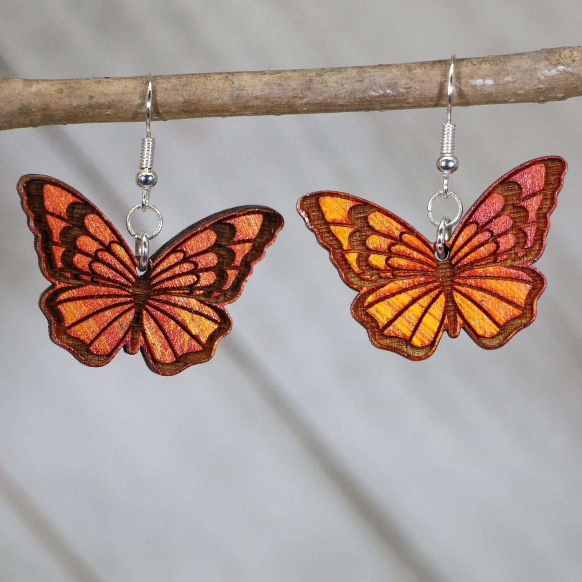 Realistic Monarch Butterfly Wooden Dangle Earrings | Nature Jewelry by Cate's Concepts, LLC, handmade jewelry main product photo