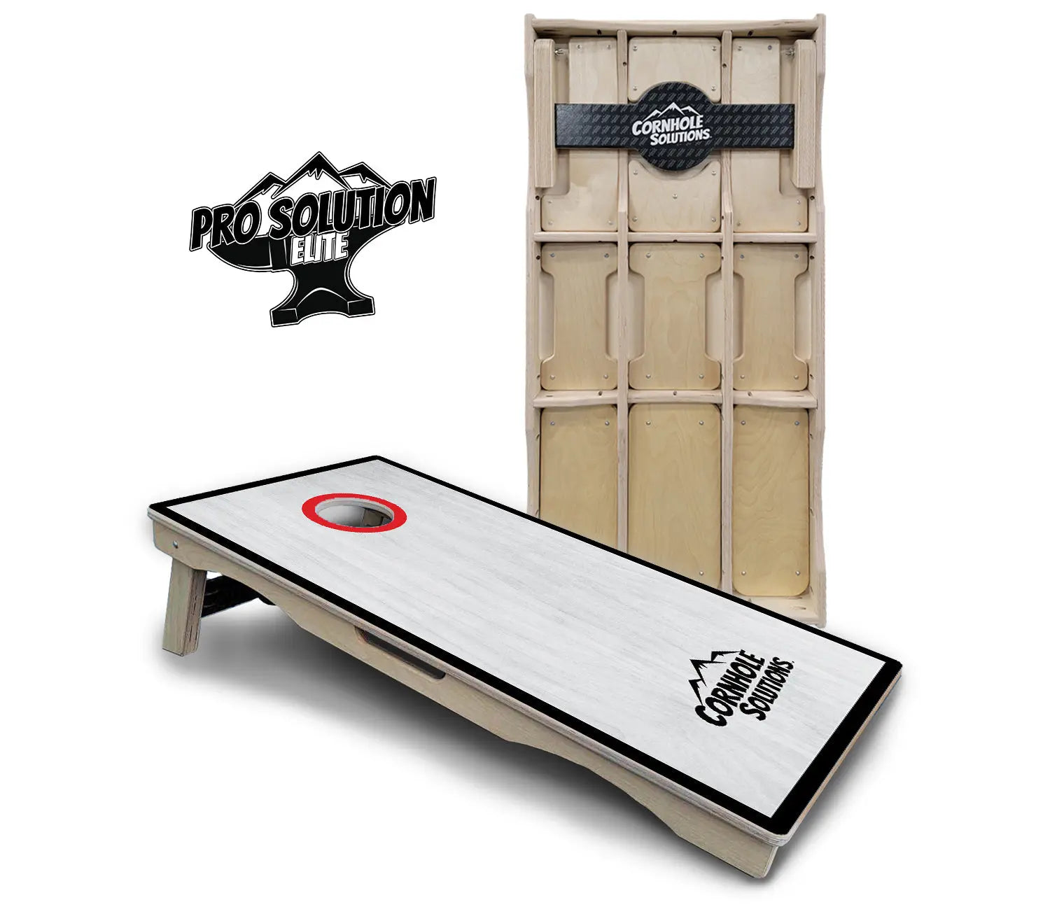 Red/Black Hole Ring Grey Wash Cornhole Boards - Pro Solution Elite Series Cornhole Solutions