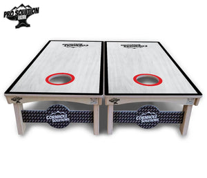 Red/Black Hole Ring Grey Wash Cornhole Boards - Pro Solution Elite Series Cornhole Solutions