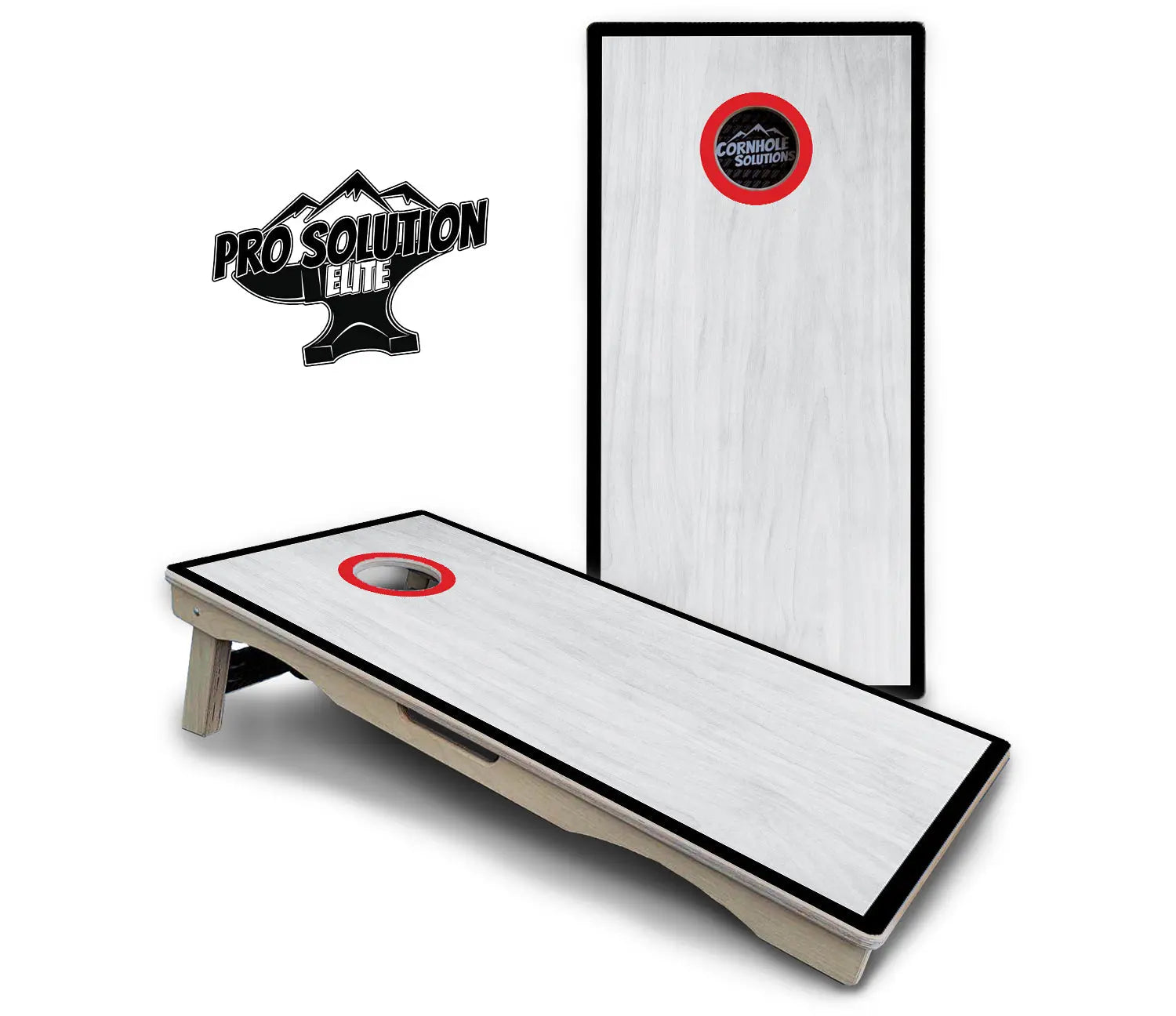 Red/Black Hole Ring Grey Wash Cornhole Boards - Pro Solution Elite Series Cornhole Solutions