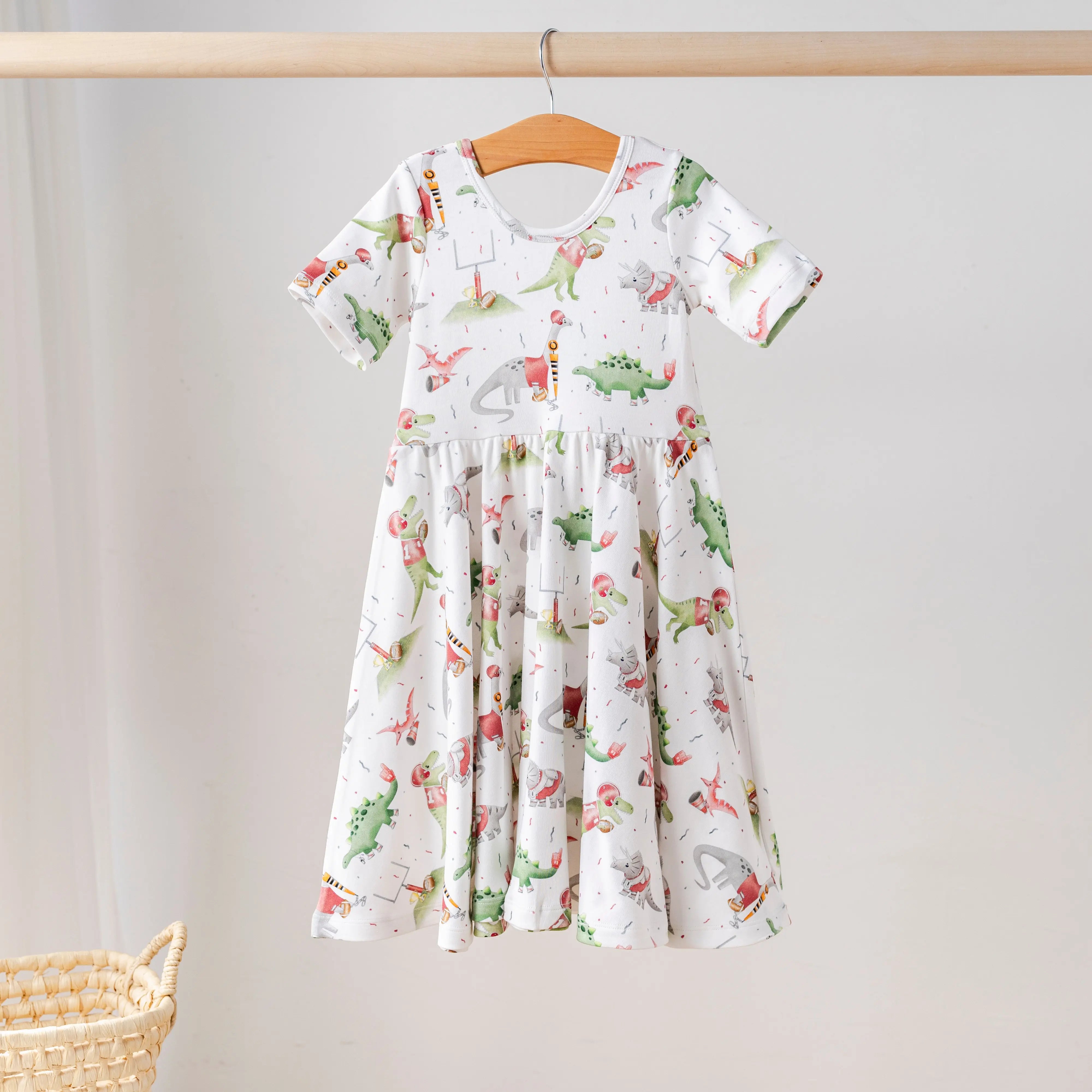 Red Dino All-Stars Organic Cotton Dress for Kids by Nola Tawk, Southern lifestyle apparel main product photo