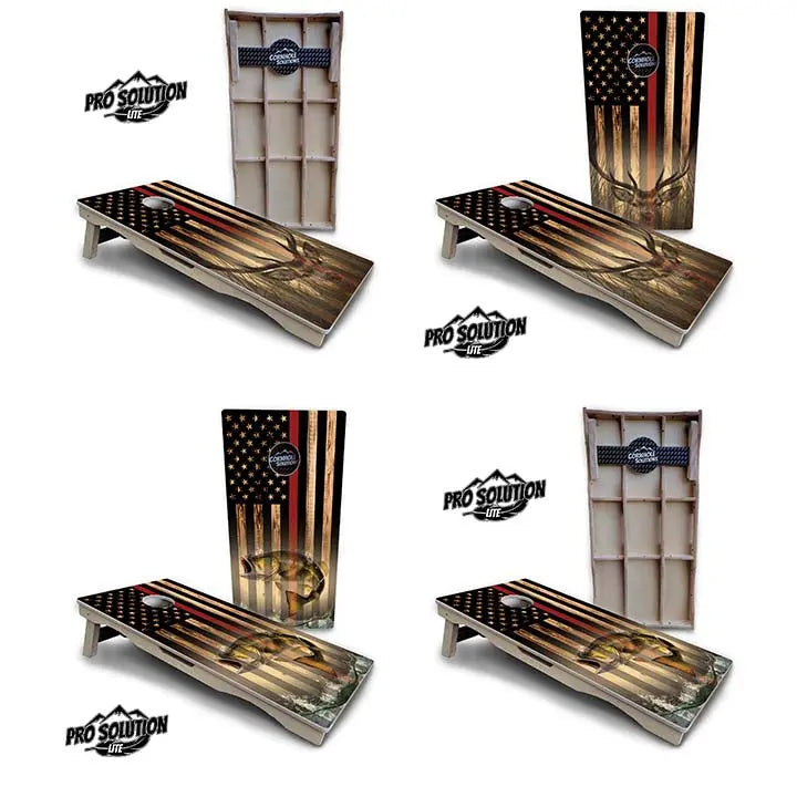 Red Line Deer & Fish Flag Cornhole Boards - Pro Solution Elite Series Cornhole Solutions