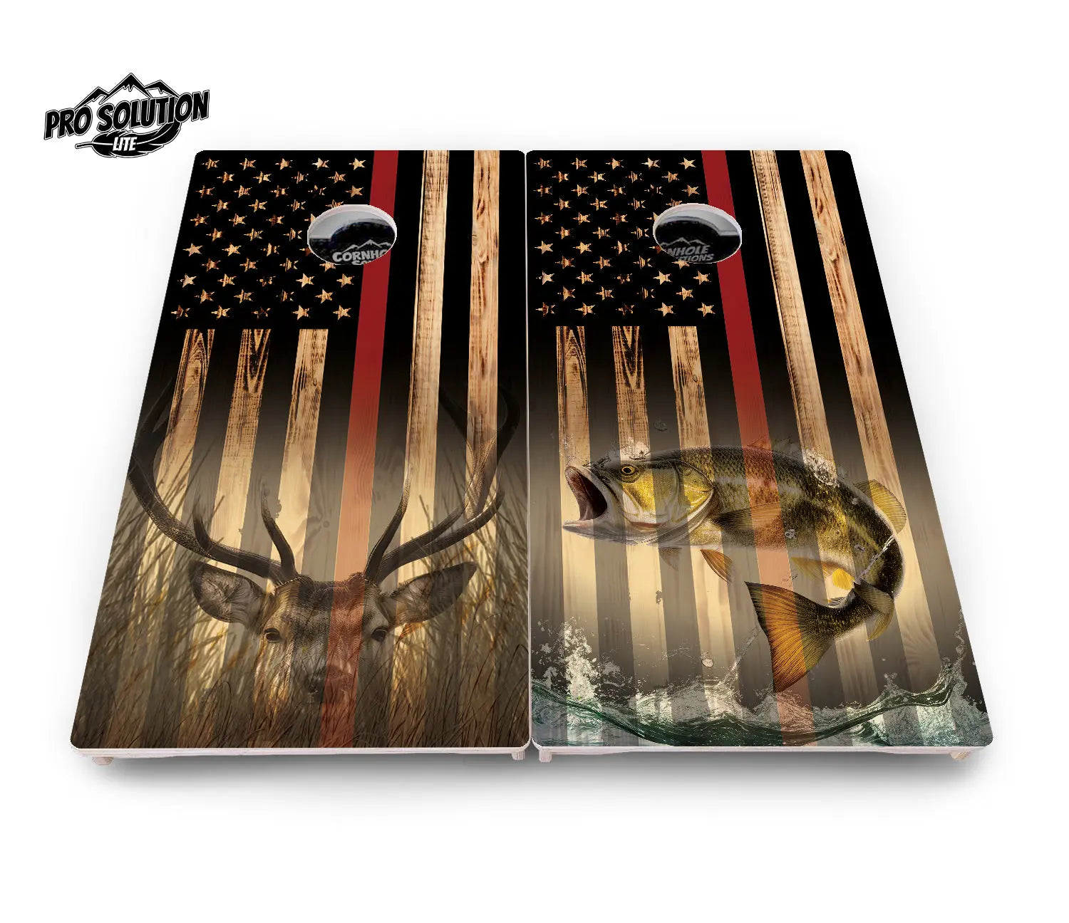 Red Line Deer & Fish Flag Cornhole Boards - Pro Solution Elite Series Cornhole Solutions