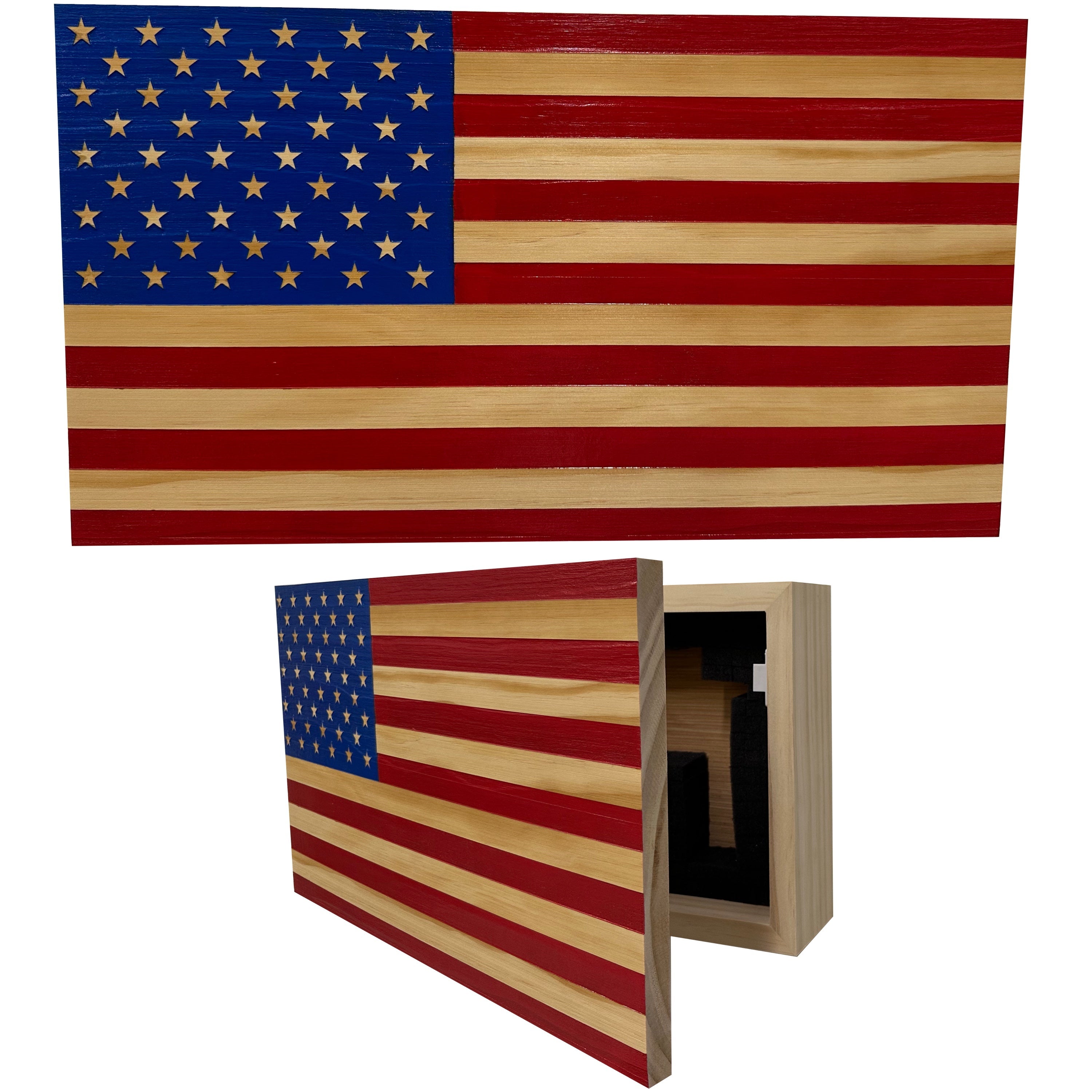 American Flag Decorative & Secure Wall-Mounted Gun Cabinet (Red & Blue) by Bellewood Designs, Southern home decor main product photo