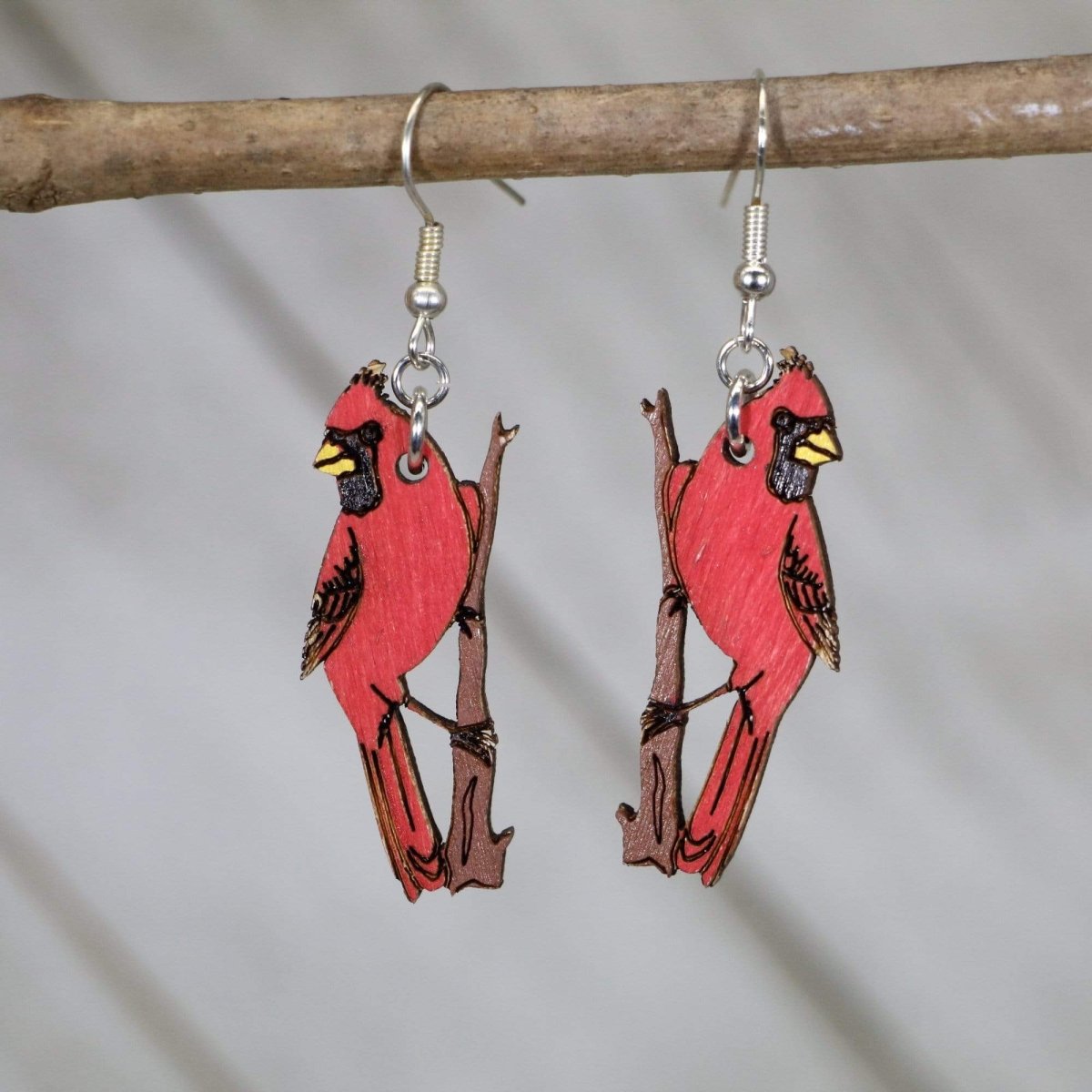 Red Cardinal Wooden Dangle Earrings | Bird Jewelry by Cate's Concepts, LLC, handmade jewelry main product photo