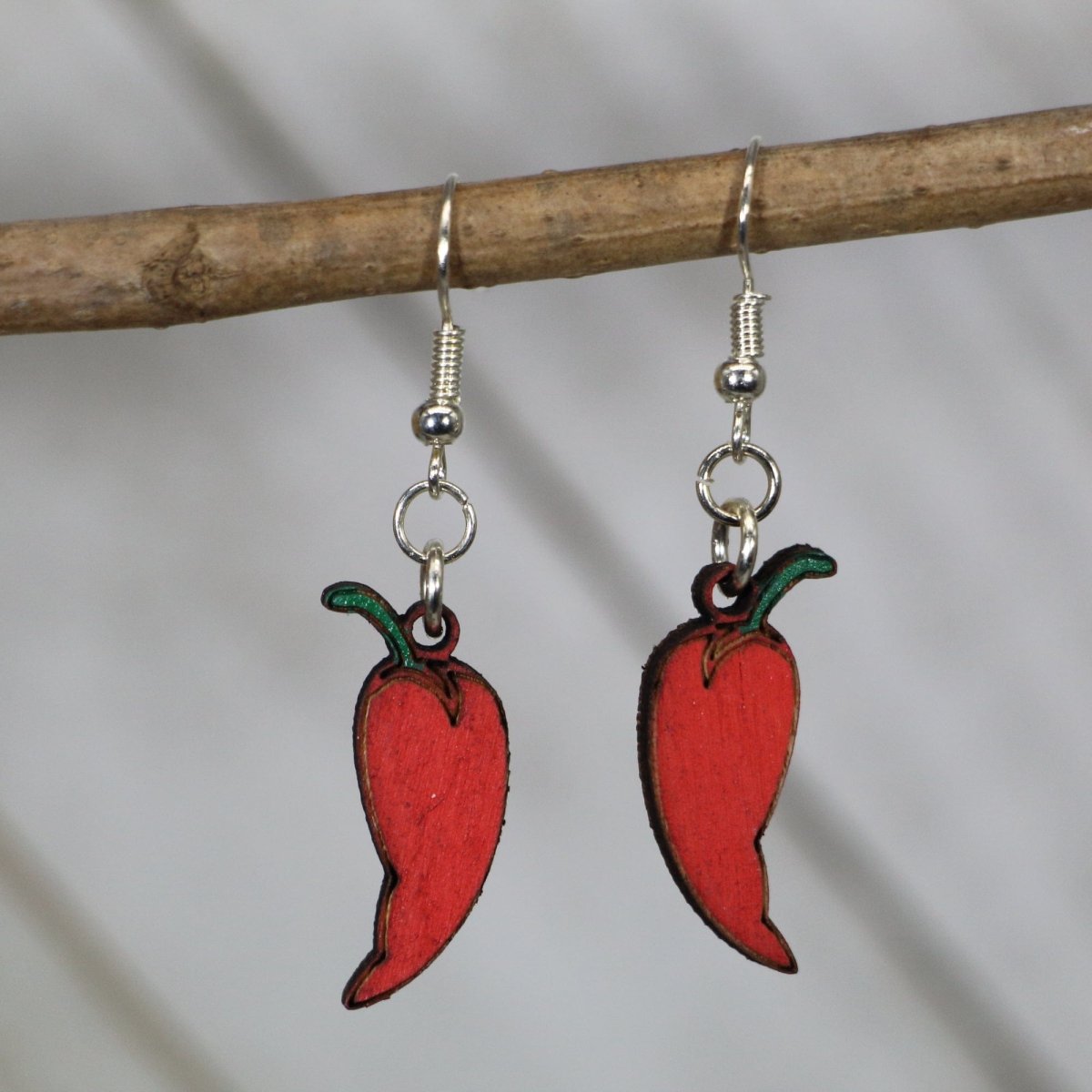 Red Chili Pepper Earrings Wooden | Spicy Food Jewelry by Cate's Concepts, LLC, Southern food gift main product photo