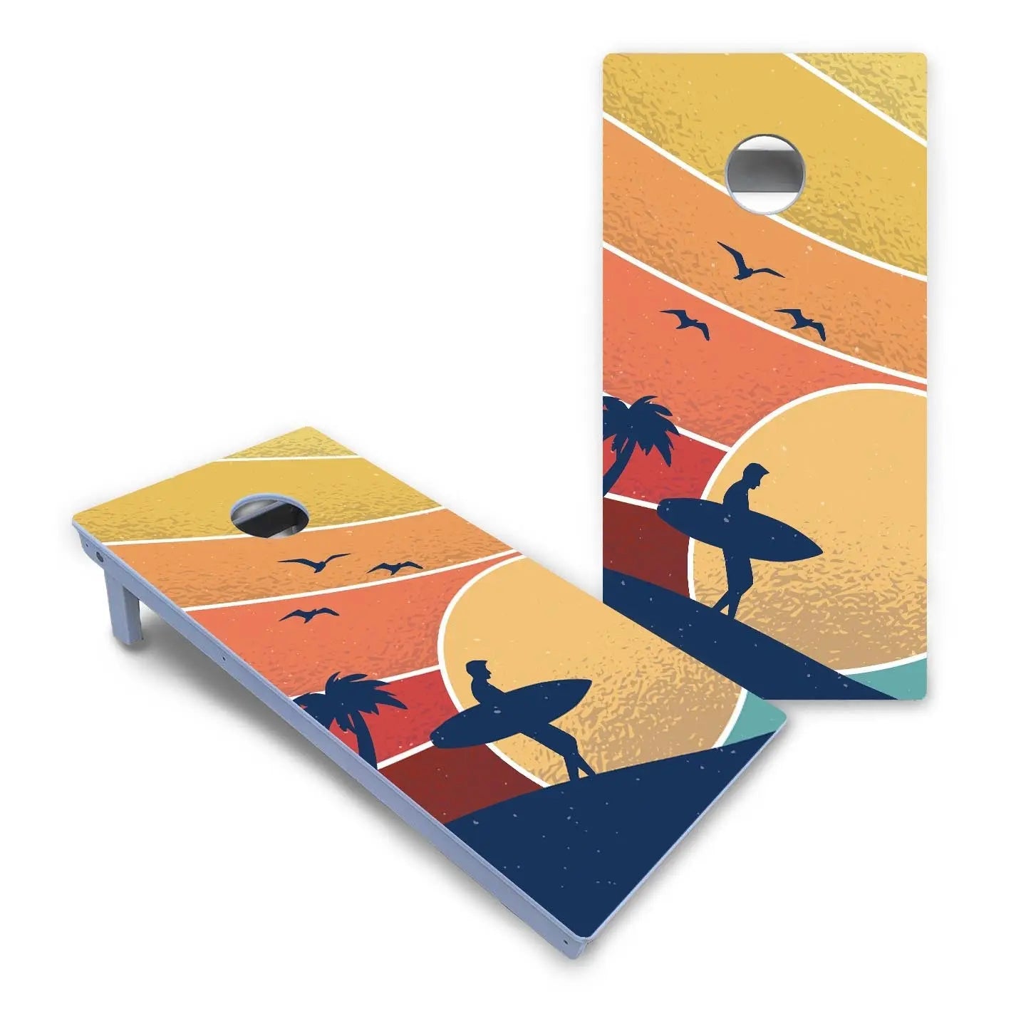 Retro Beach Cornhole Boards - All Weather Series by Cornhole Solutions, custom cornhole board detail photo 2