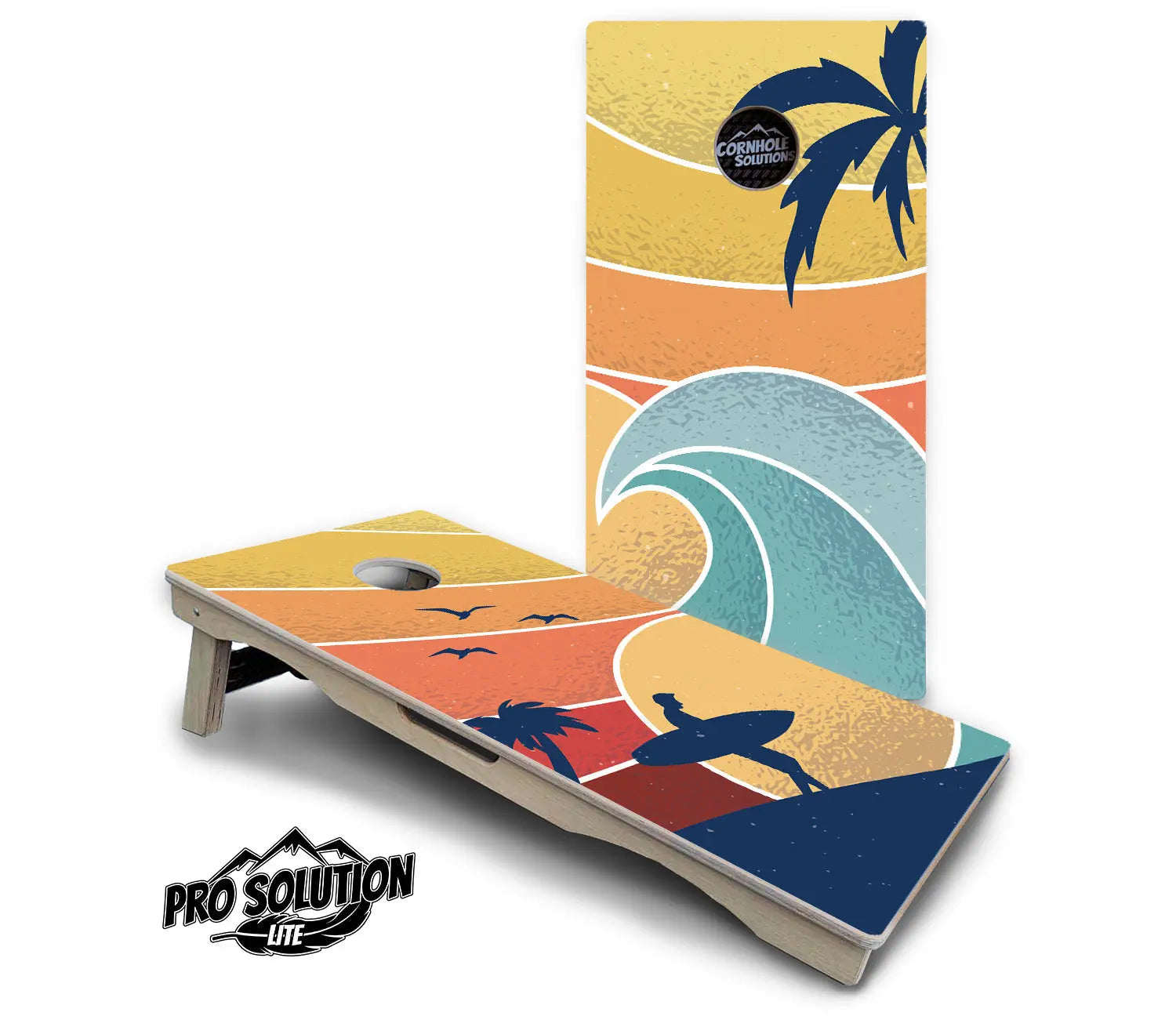 Retro Beach Cornhole Boards - Pro Solution Lite Series by Cornhole Solutions, custom cornhole board main product photo