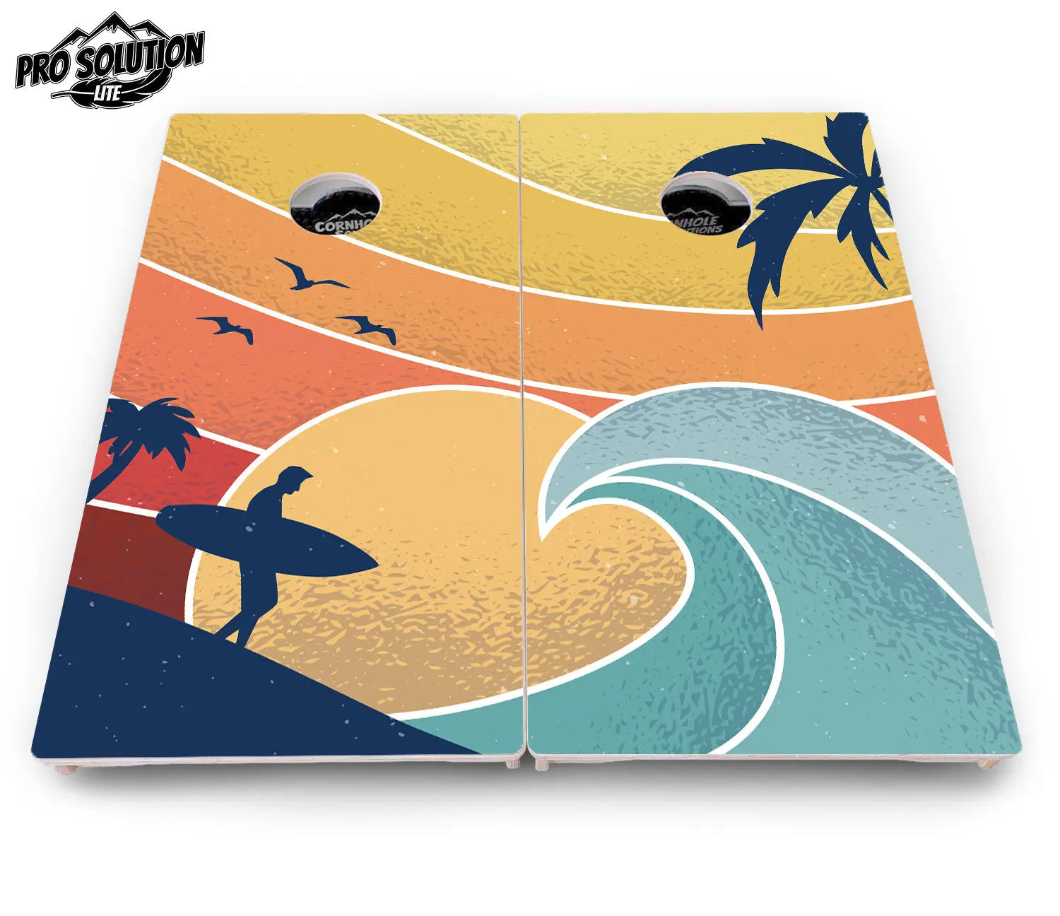 Retro Beach Cornhole Boards - Pro Solution Lite Series by Cornhole Solutions, custom cornhole board detail photo 2