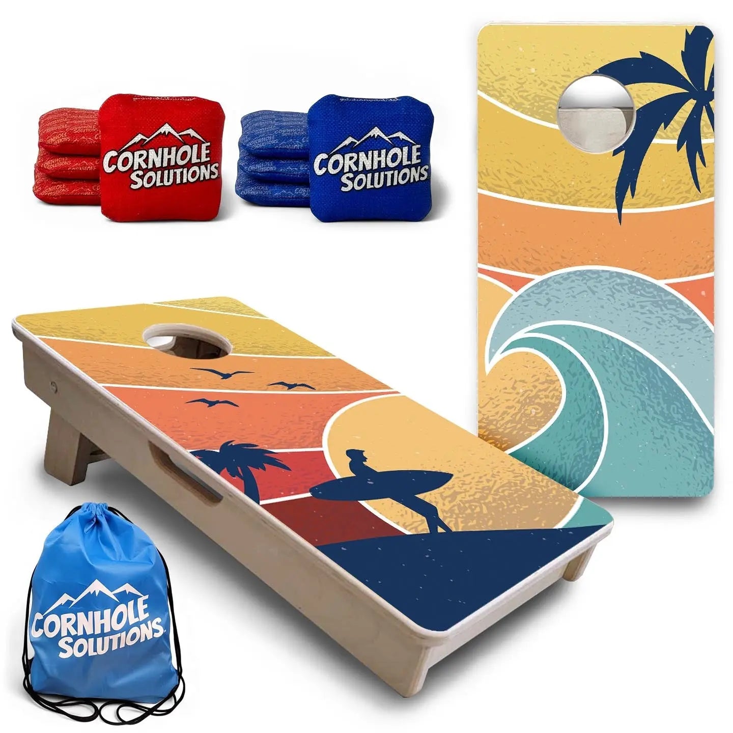 Retro Beach Surf & Wave - Mini or Vacation Size Cornhole Boards by Cornhole Solutions, custom cornhole board main product photo