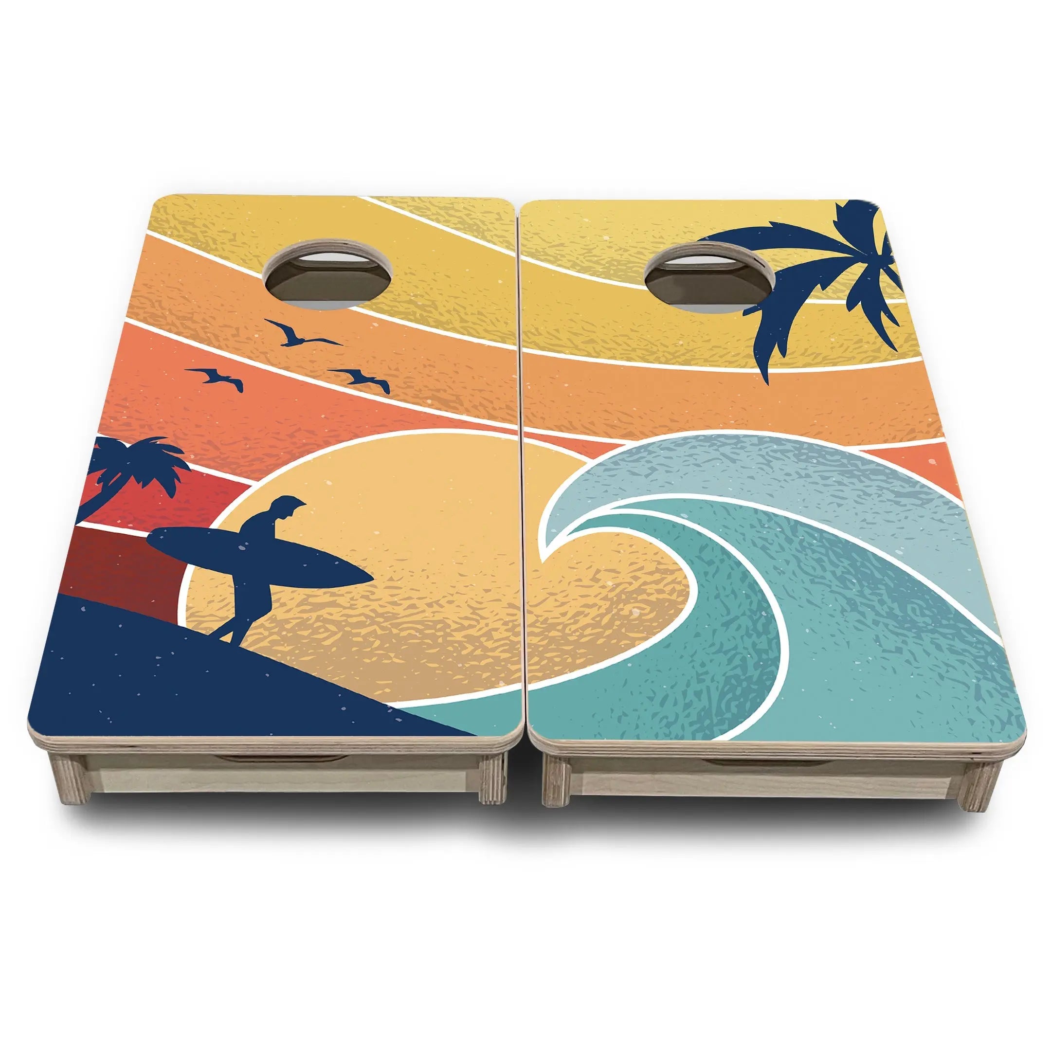 Retro Beach Surf & Wave - Mini or Vacation Size Cornhole Boards by Cornhole Solutions, custom cornhole board detail photo 2