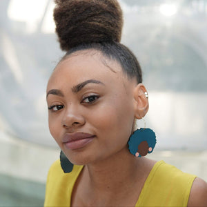 Additional view of Shelley Hoop Earrings, 2 Colors Available hand painted on lightweight wood by LE CHIC MIAMI