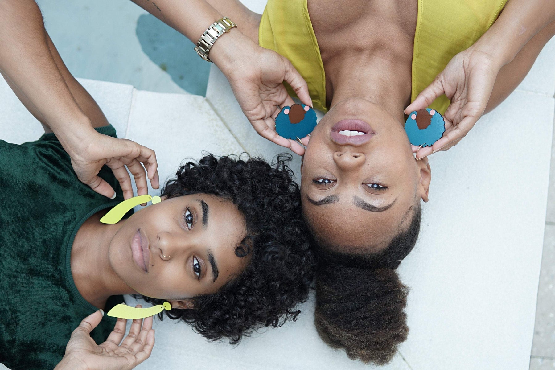 Additional view of Shelley Hoop Earrings, 2 Colors Available hand painted on lightweight wood by LE CHIC MIAMI