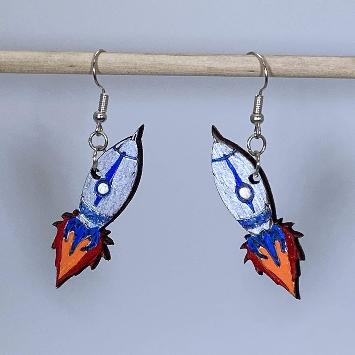Rocket Wooden Dangle Earrings | Space Rocket Jewelry