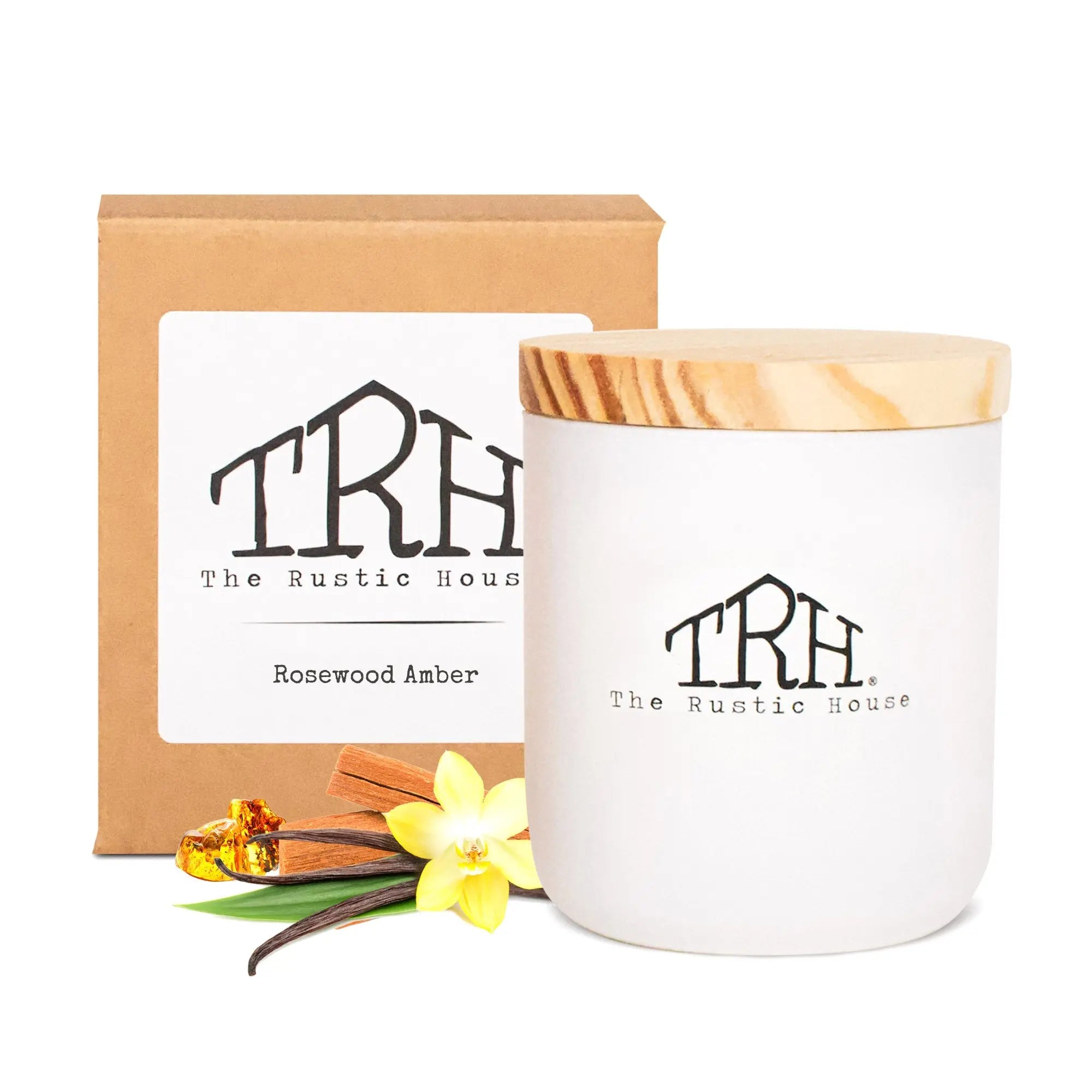 Rosewood Amber Candle by The Rustic House, scented candle main product photo