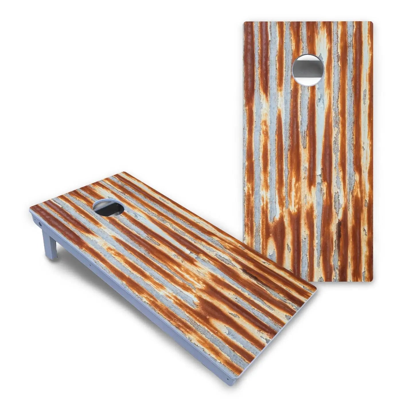 Rustic Tin Roof Cornhole Boards - All Weather Series by Cornhole Solutions, custom cornhole board detail photo 2