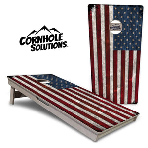 Rustic USA Flag Cornhole Boards - Professional Tournament Series by Cornhole Solutions, custom cornhole board main product photo