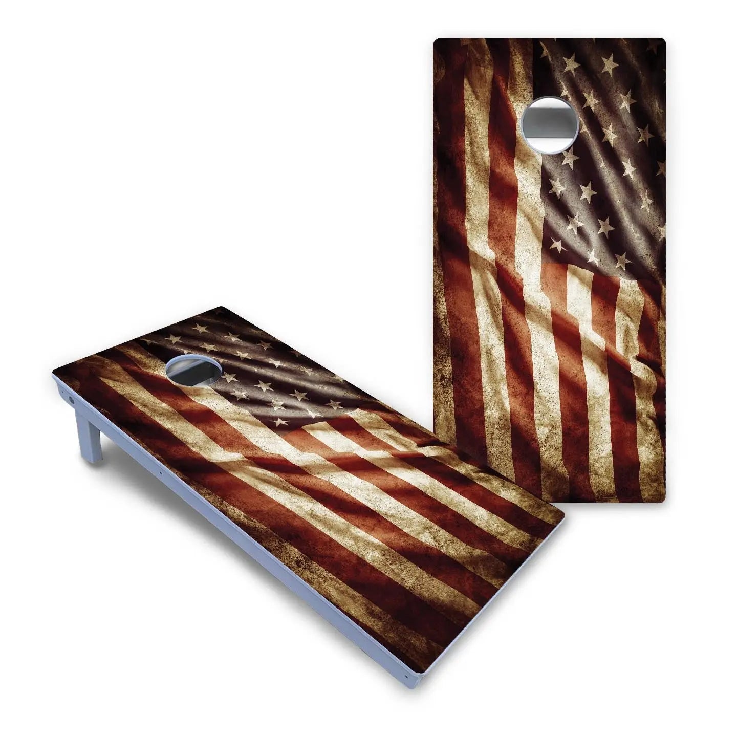 Rustic Wavy Flag Cornhole Boards - All Weather Series by Cornhole Solutions, custom cornhole board detail photo 2