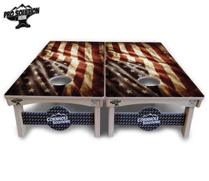 Rustic Wavy Flag Cornhole Boards - Pro Solution Elite Series Cornhole Solutions