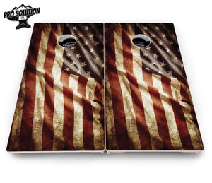 Rustic Wavy Flag Cornhole Boards - Pro Solution Elite Series Cornhole Solutions