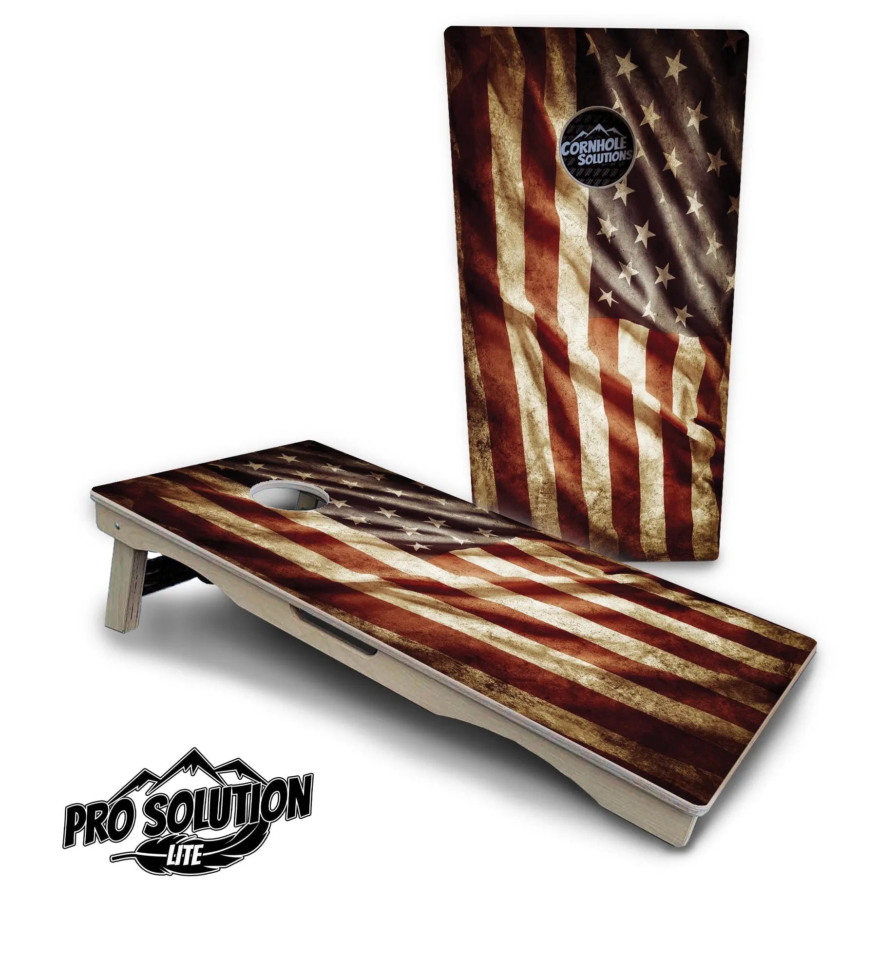 Rustic Wavy Flag Cornhole Boards - Pro Solution Lite Series Cornhole Solutions