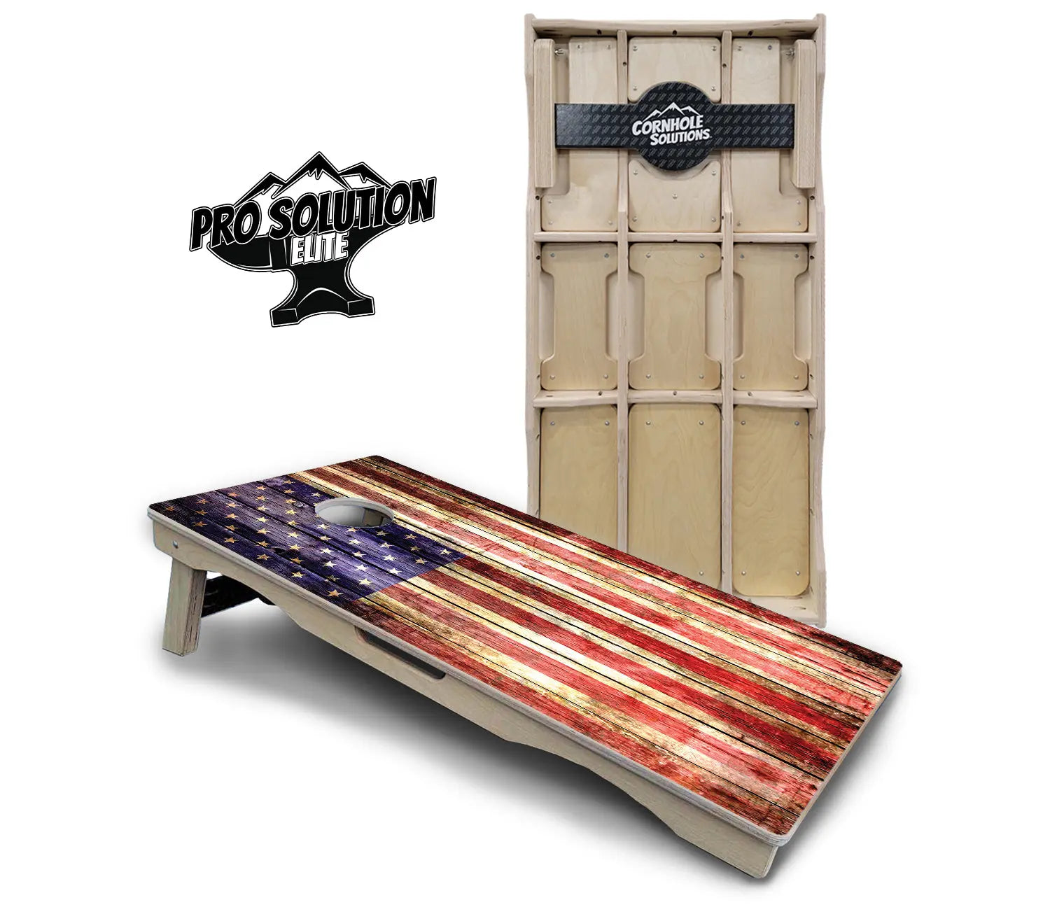 Rustic Wood Flag Cornhole Boards - Pro Solution Elite Series by Cornhole Solutions, custom cornhole board main product photo