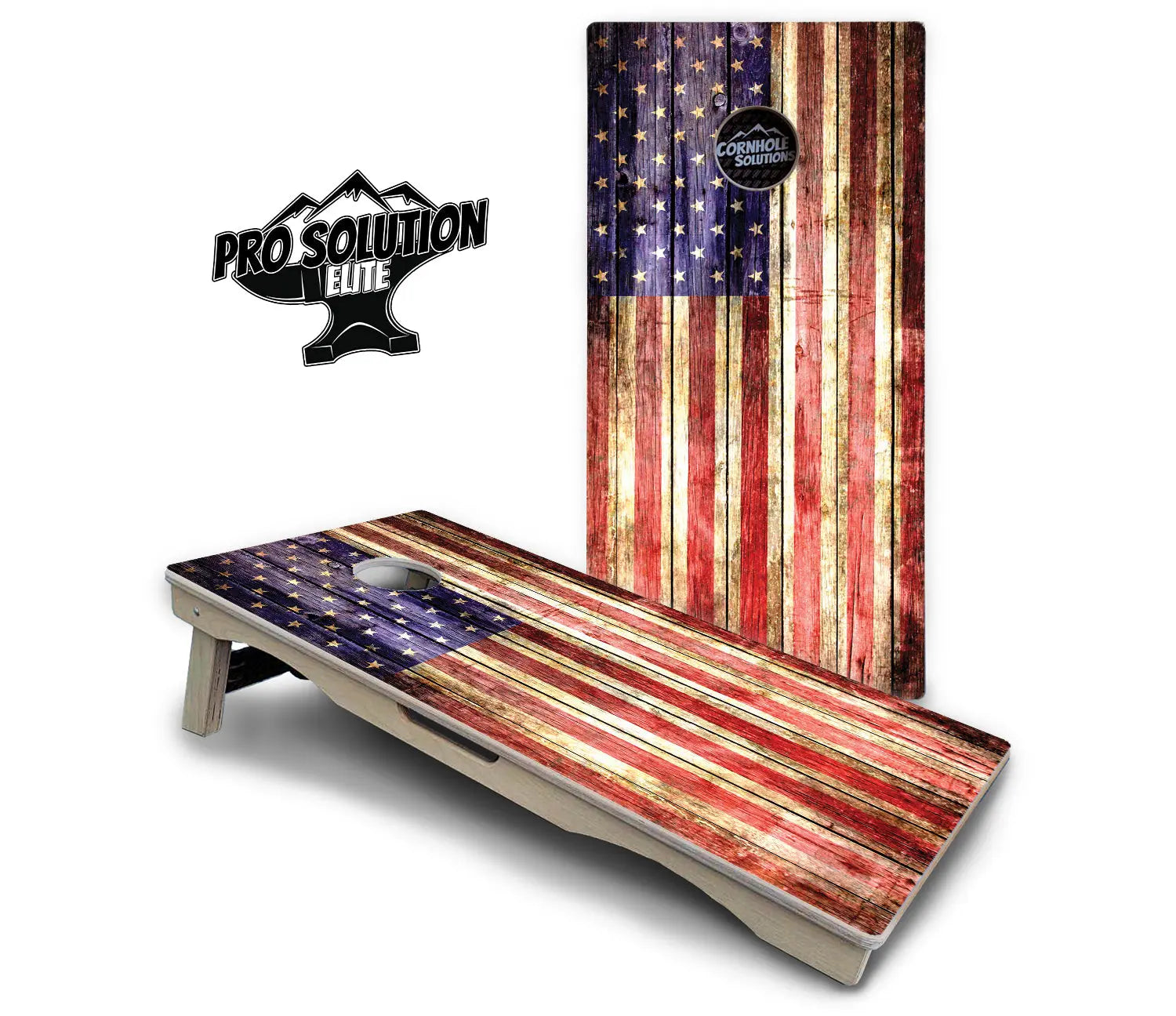 Rustic Wood Flag Cornhole Boards - Pro Solution Elite Series by Cornhole Solutions, custom cornhole board detail photo 2