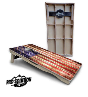 Rustic Wood Flag Cornhole Boards - Pro Solution Lite Series Cornhole Solutions