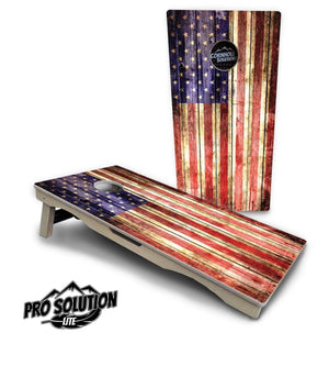 Rustic Wood Flag Cornhole Boards - Pro Solution Lite Series Cornhole Solutions
