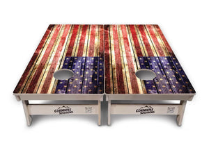 Rustic Wood Flag Cornhole Boards - Professional Tournament Series by Cornhole Solutions, custom cornhole board detail photo 2