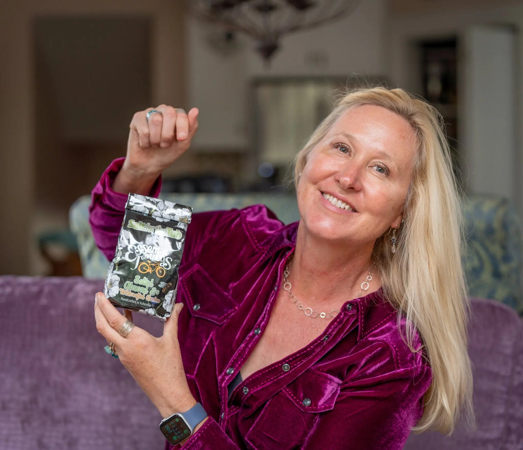 Salted Almond & Arnica Bath Salts 16 Oz. Or 32 Oz. by Essential Journeys, Southern food gift detail photo 2