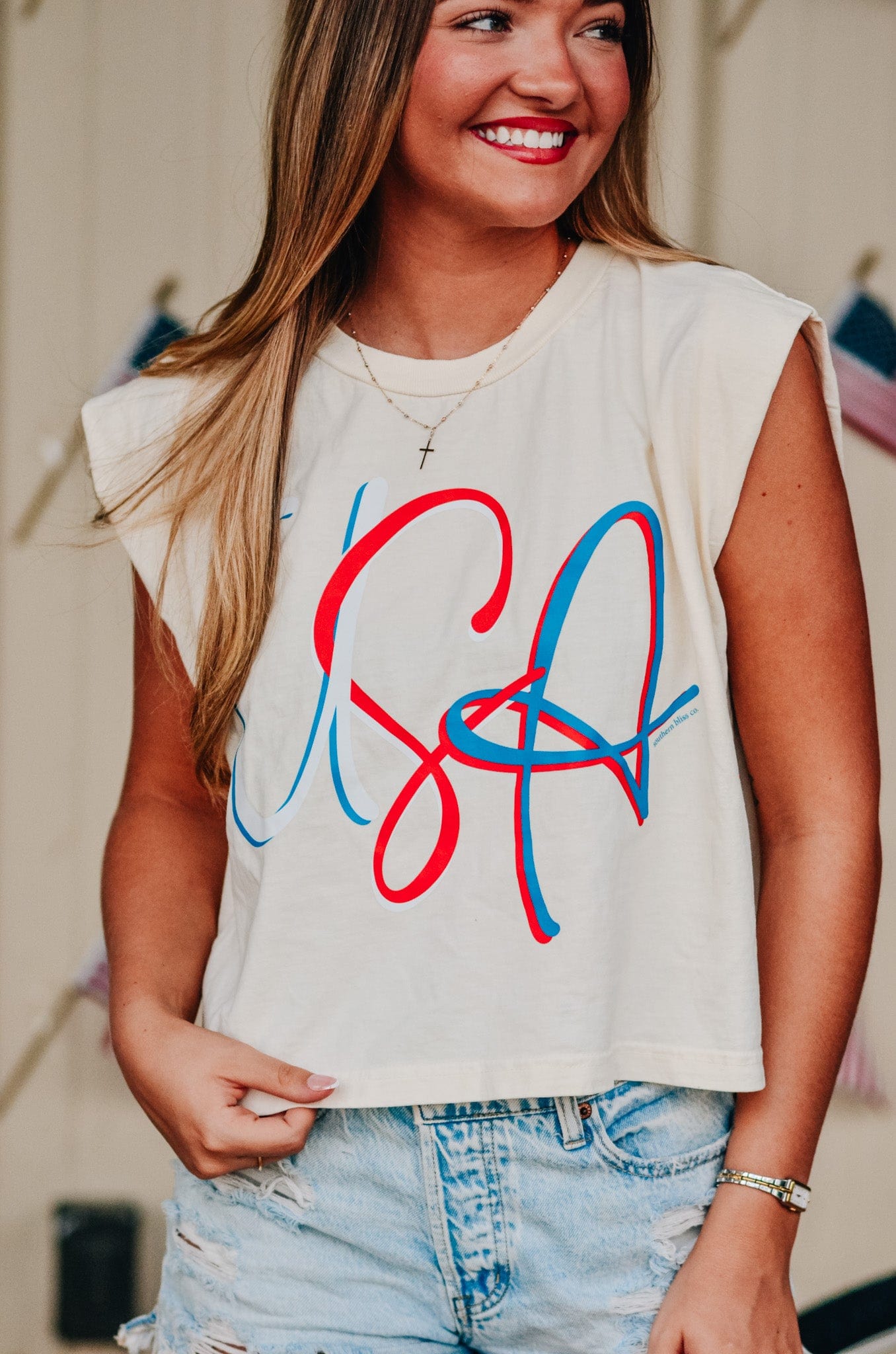 USA Muscle Ivory Tee by Southern Bliss Company, Southern lifestyle apparel detail photo 2