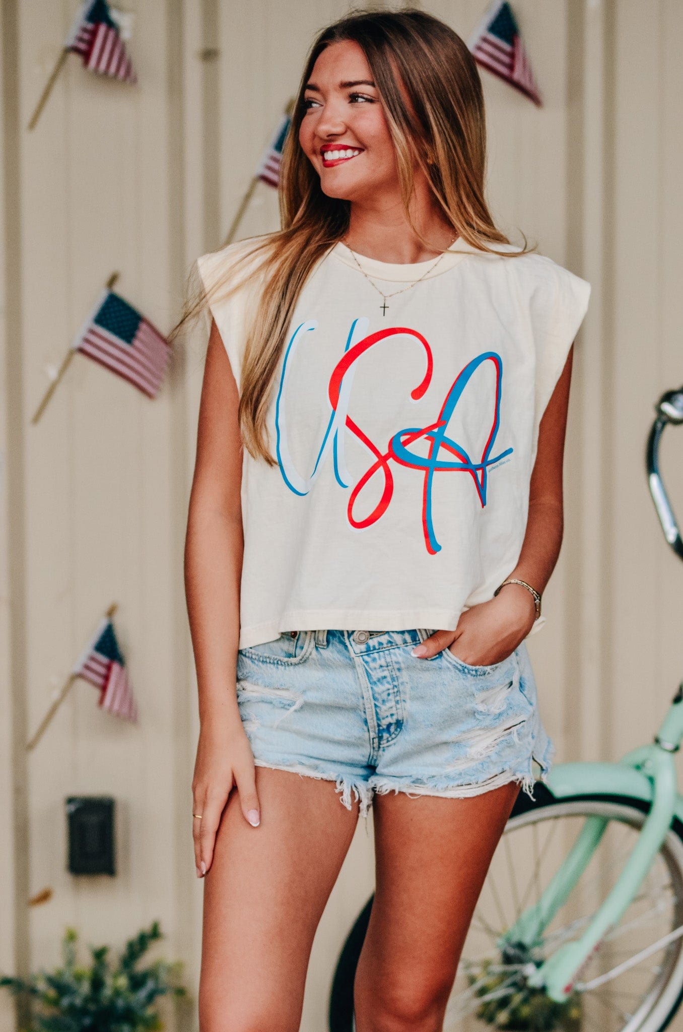 USA Muscle Ivory Tee by Southern Bliss Company, Southern lifestyle apparel main product photo