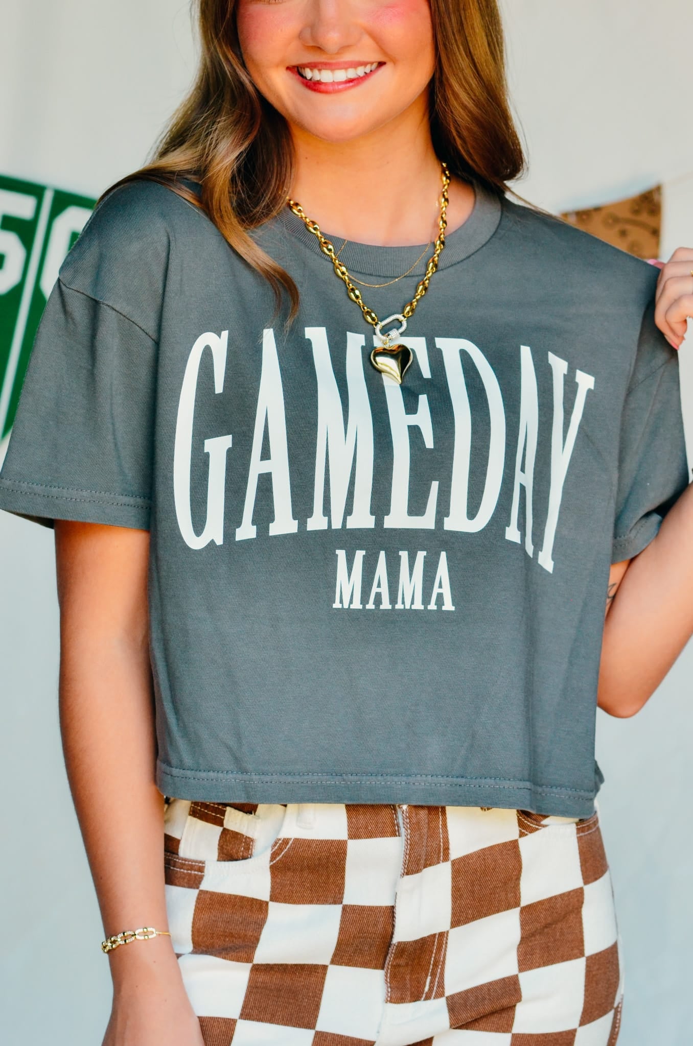 Gameday Mama Vintage Charcoal Crop