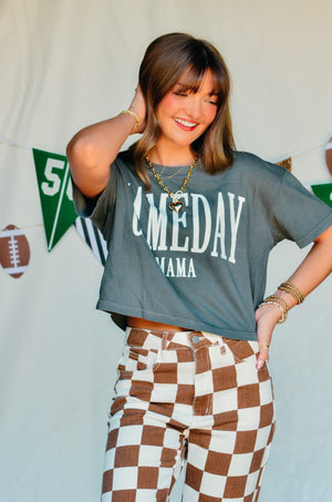 Gameday Mama Vintage Charcoal Crop