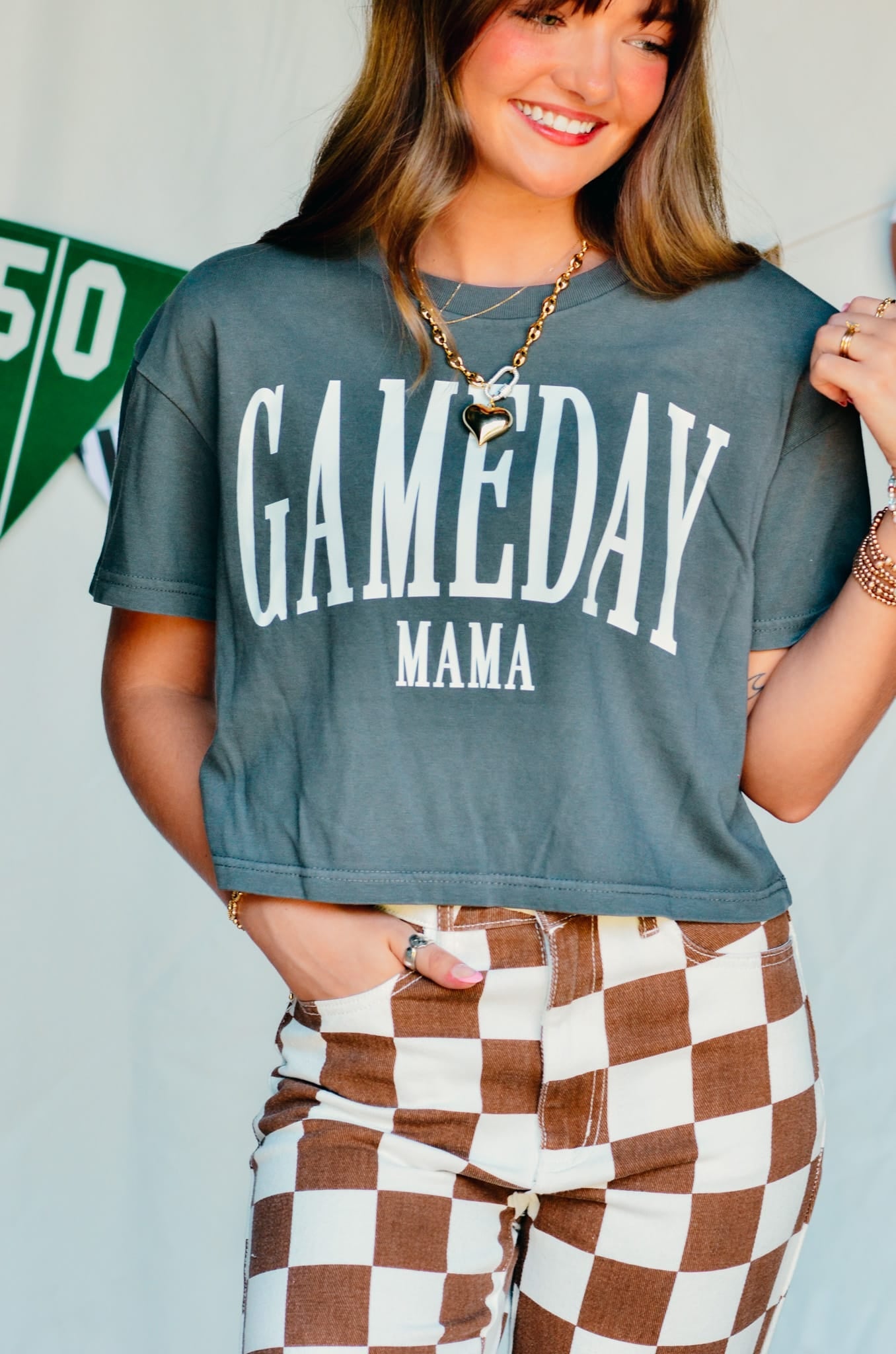 Gameday Mama Vintage Charcoal Crop