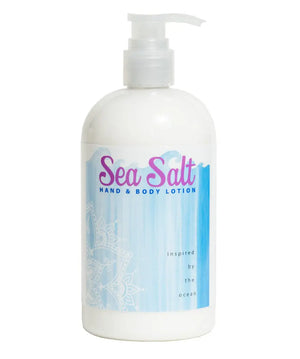 White Sea Salt hand and body lotion bottle with blue watercolor label