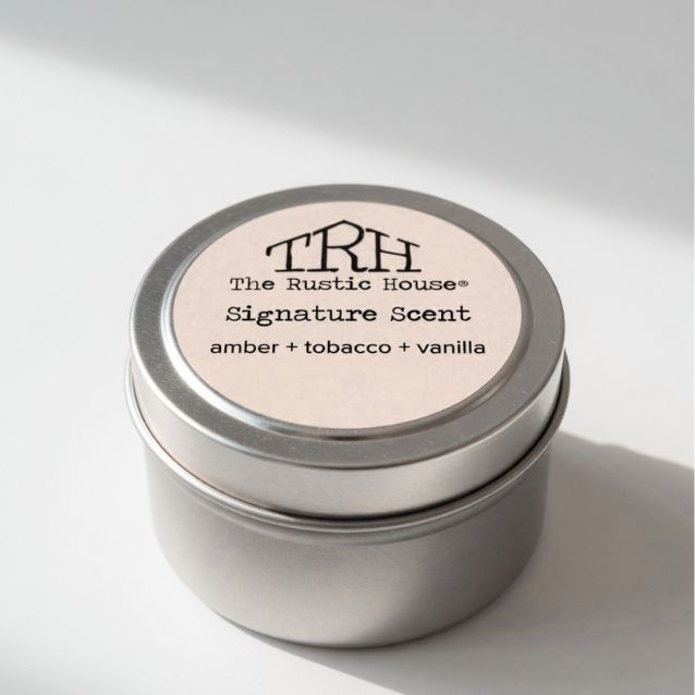 Signature Scent Travel Tin by The Rustic House, scented candle detail photo 2