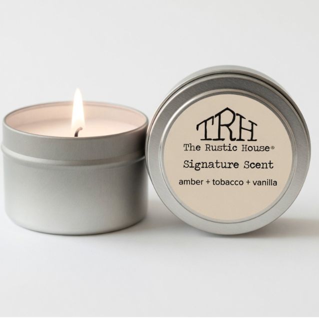 Signature Scent Travel Tin by The Rustic House, scented candle main product photo
