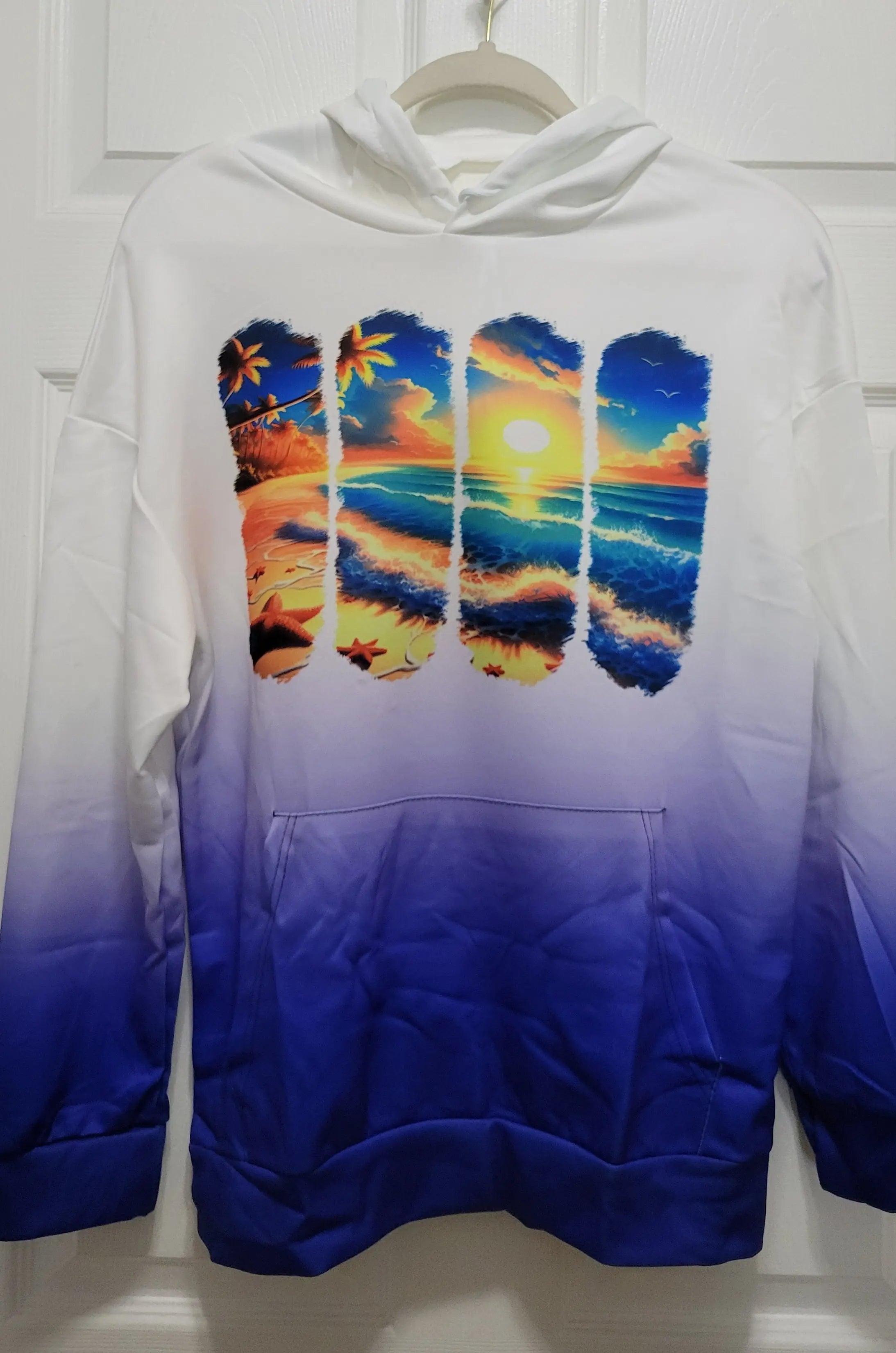 Sunset Ocean Blue Ombre Hoodie by Two Beachin' Sisters, Southern lifestyle apparel main product photo