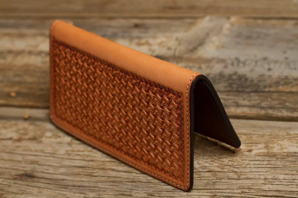 Saddle Tan Checkbook Cover Spider Tooling by Texas Saddlery, paper gift main product photo