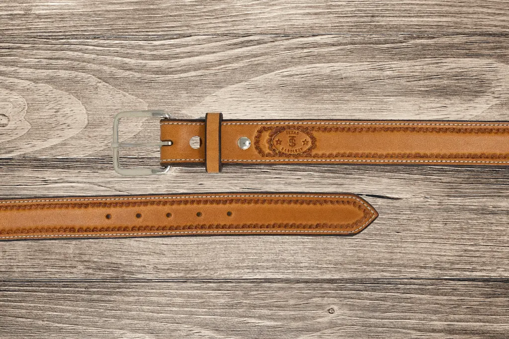 Saddle Tan Smooth Border Stamped - 48 by Texas Saddlery, handmade leather goods detail photo 2