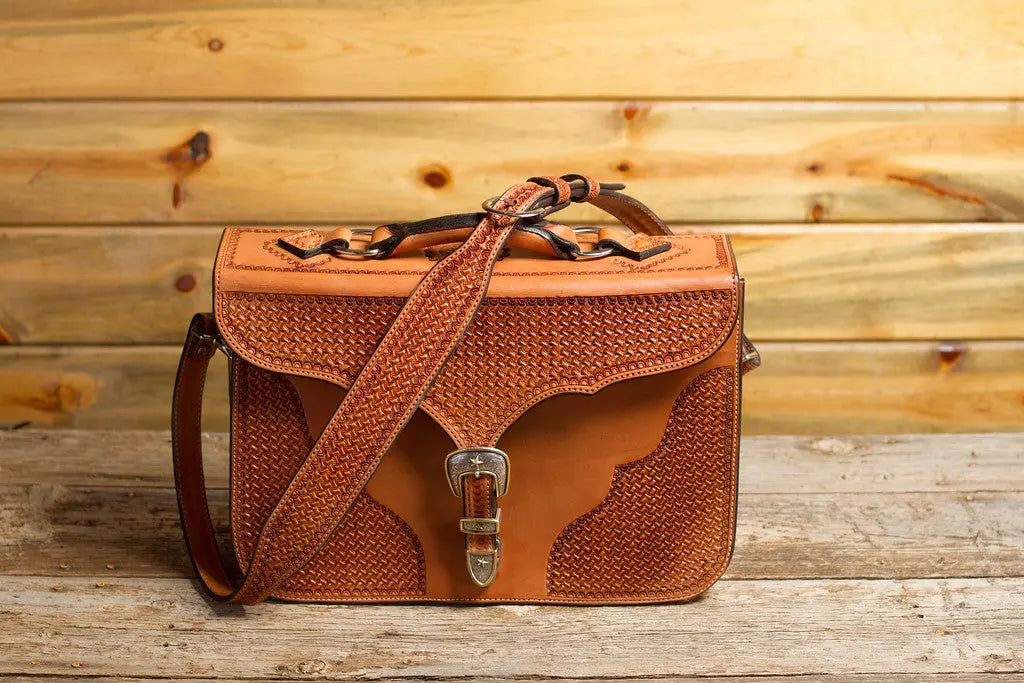 Saddle Tan Spider Briefcase by Texas Saddlery, handmade leather goods main product photo