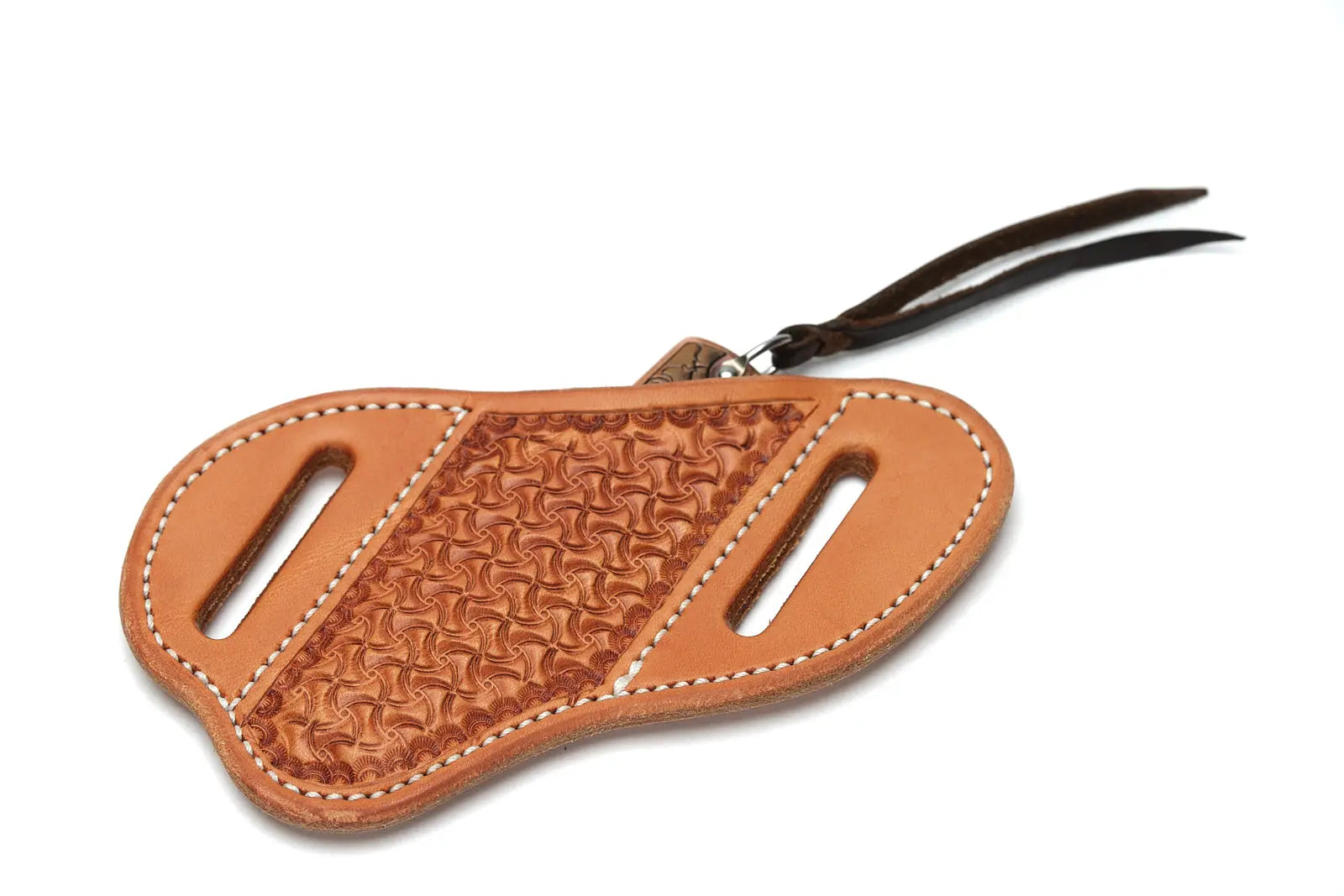 Saddle Tan Spider Knife Sheath by Texas Saddlery, leather knife sheath main product photo