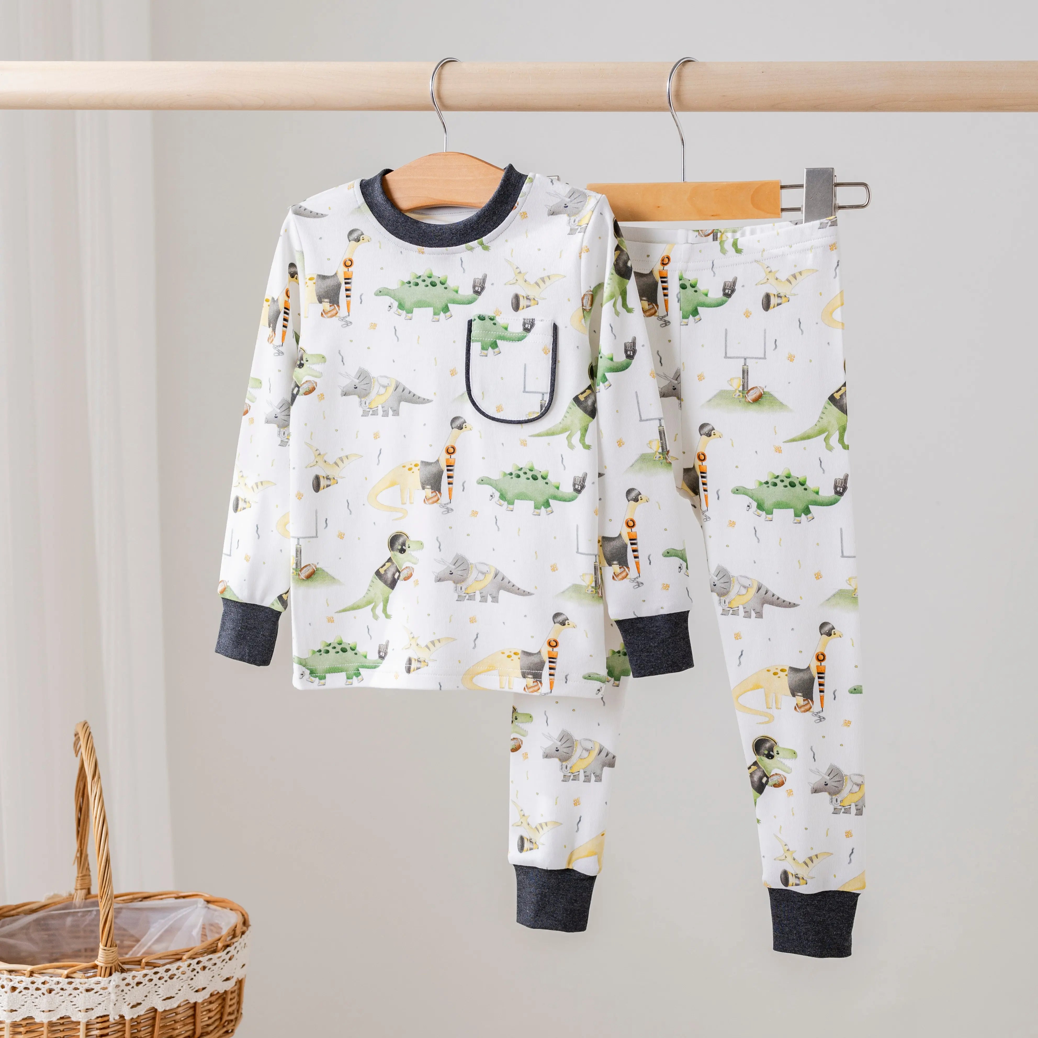Saints Dinos All-Stars Organic Cotton Kids Pajamas by Nola Tawk, Southern food gift main product photo