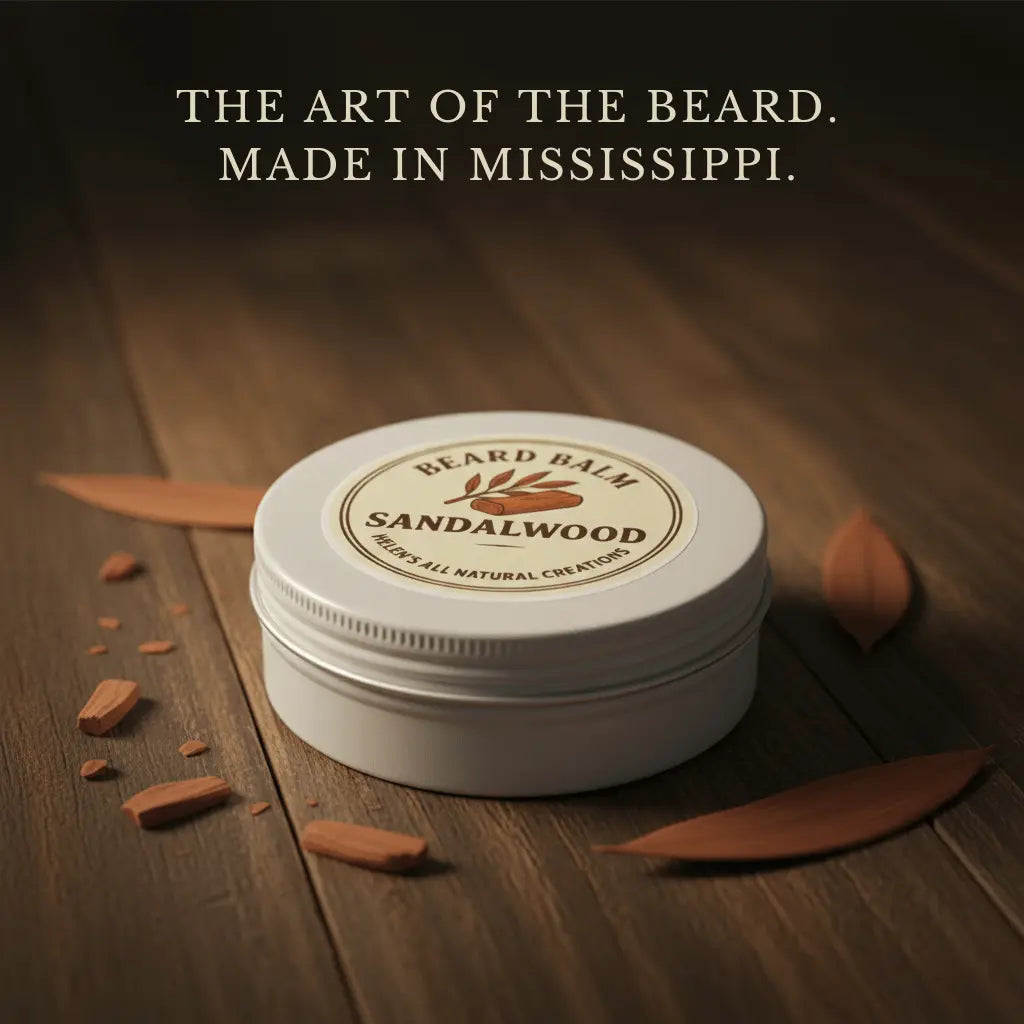 Sandalwood Beard Balm by Helen's All Natural Creations, natural skincare main product photo