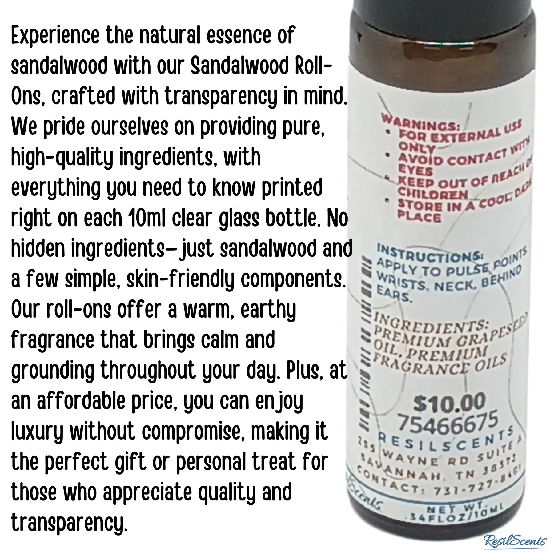 Sandalwood Roll-On Oil – Grounded. Timeless. Always On You. by ResilScents, natural skincare detail photo 4